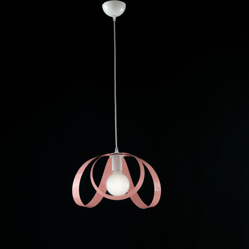 Lampadario cameretta sospensione in ferro Bianco Rosa una luce 32x h24 cm