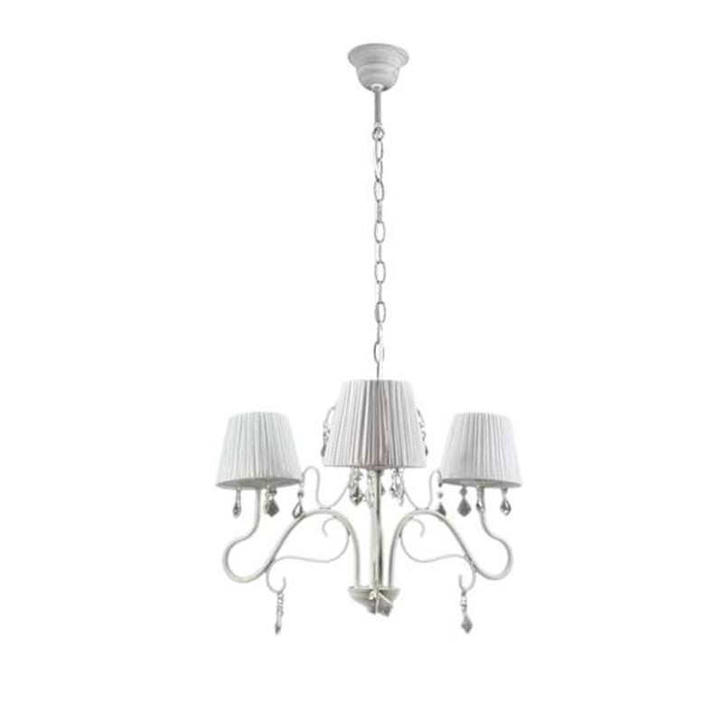 Lampadario moderno a 3 luci bianco con paralumi in tessuto cm 55