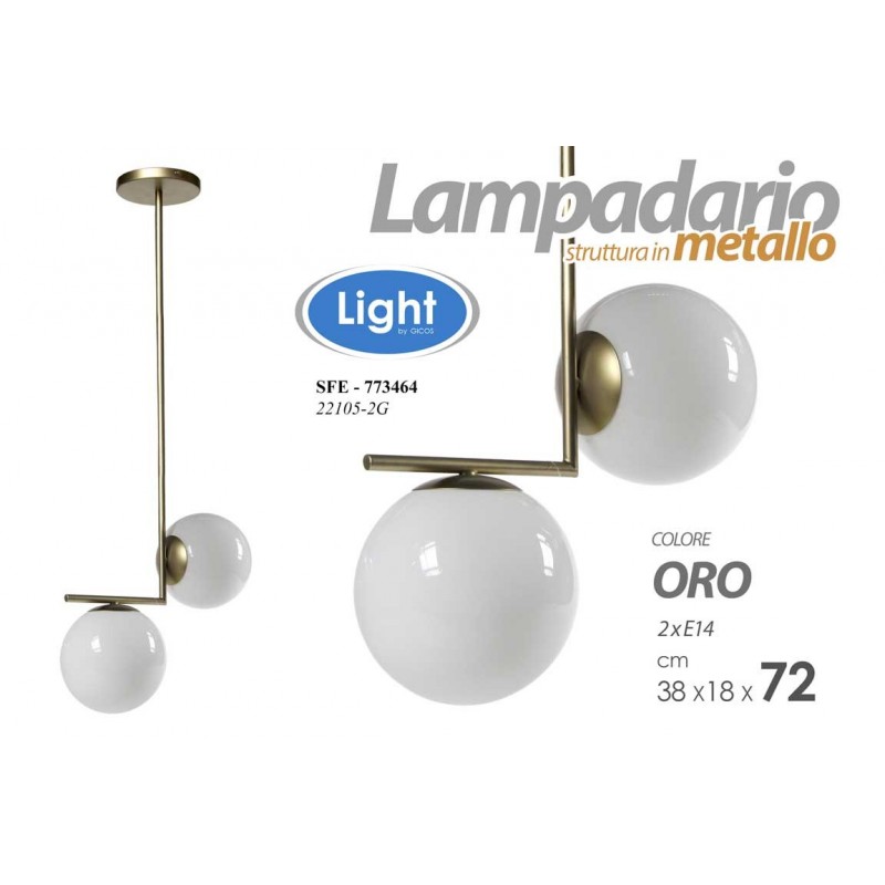 2x Lampadario moderno sfera oro cm 38 x 18 x 72