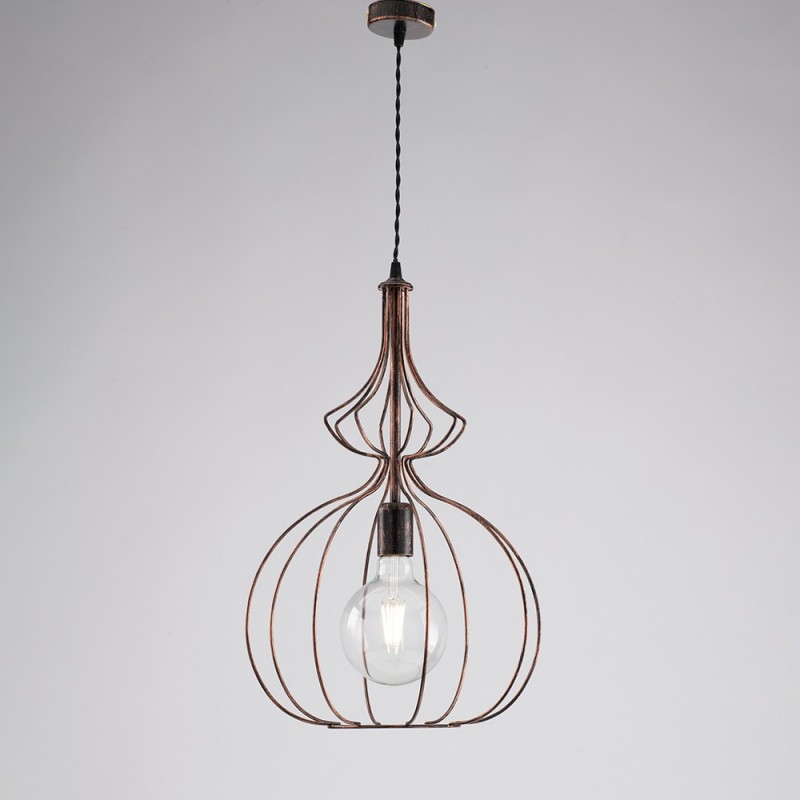 Lampadario moderno urban industrial nero rame cm 35
