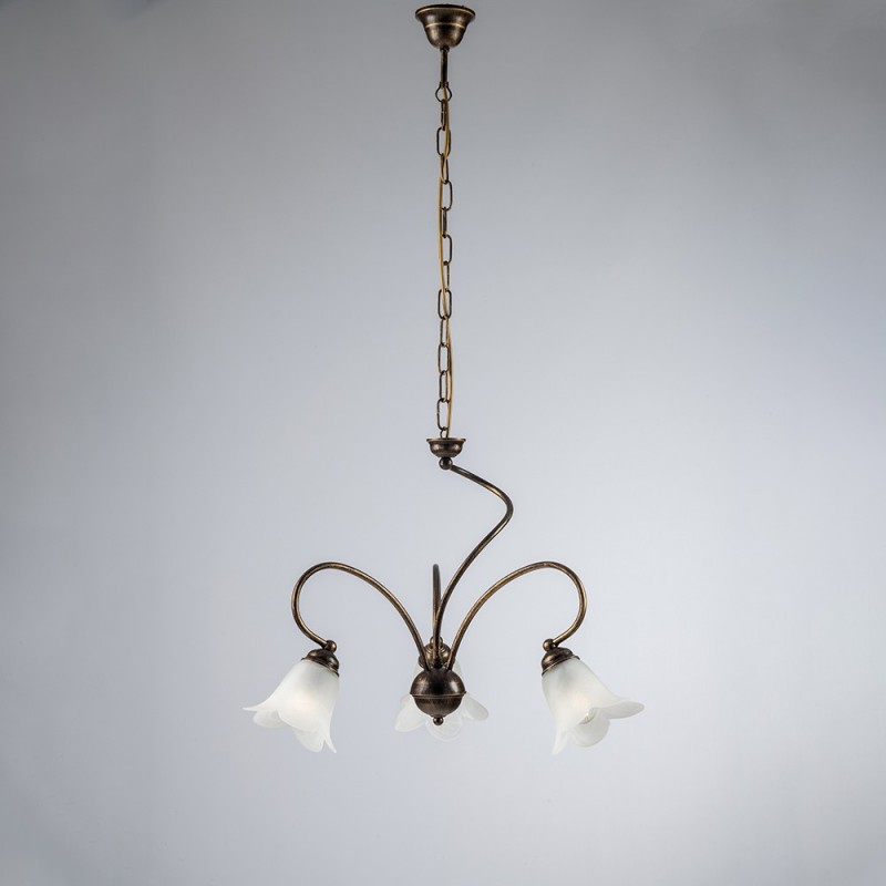 Lampadario sala ferro Marrone Oro paralumi vetro Bianco 50x h46 cm
