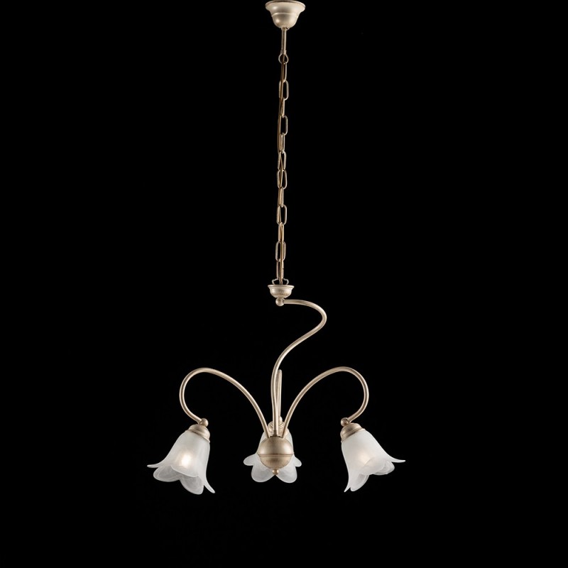 Lampadario salotto in ferro Avorio Oro tre luci paralumi 50x h46 cm