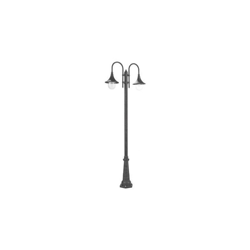 Lampione 2 luci struttura in pressofusione di alluminio nero e h.230 cm