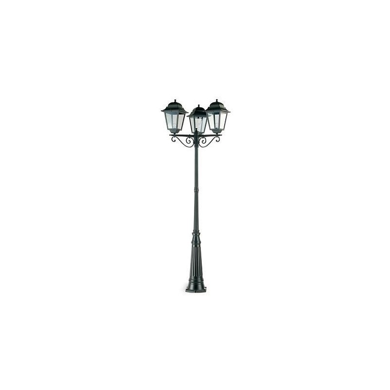 Lampione 3 luci in pressofusione di alluminio nero diffusori in vetro h. 264 cm