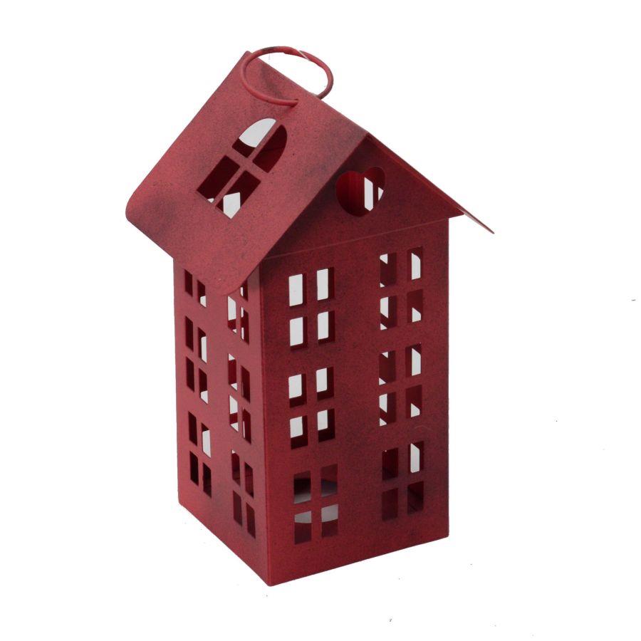 Lanterna metallo casa rosso rettangolare cm13x11h21