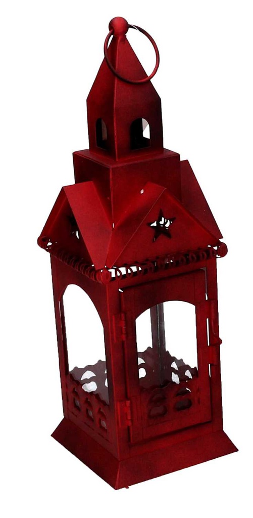 Lanterna metallo rosso quadro cm9,5x9,5h30