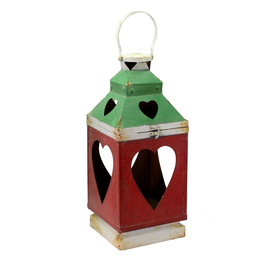 Lanterna metallo rosso verde bianco cuore quadro cm20x20h50