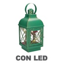 Lanterna metallo verde con led quadro cm11x11h24