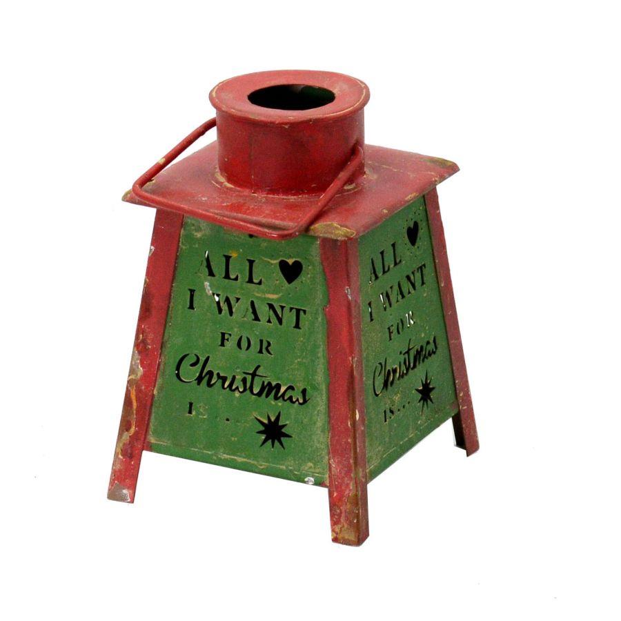 Lanterna metallo verde rosso christmas quadro cm10,5x10,5h16