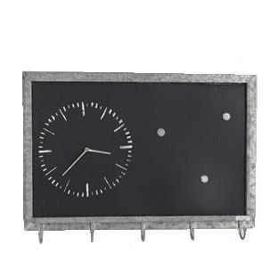 Lavagna metallo con orologio e portachiavi 5 posti cm 63x46x9