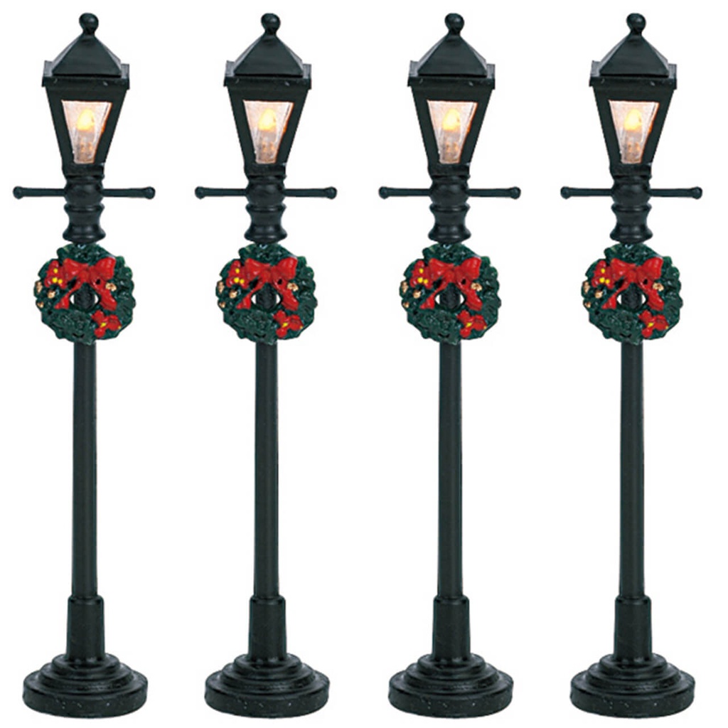 Lemax Set 4 Gas Lantern Street Lamp 4.5V - Set di 4 lampade da strada a gas da 4,5V. per villaggio di Natale
