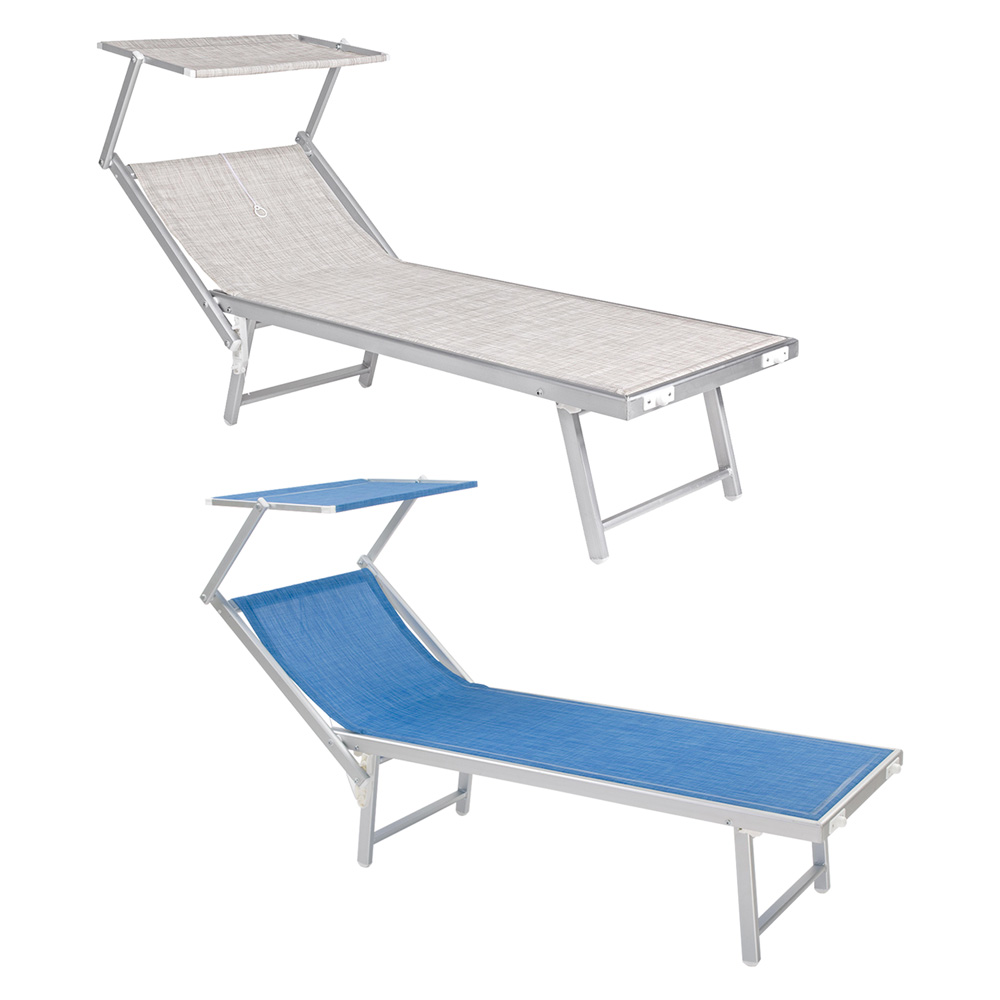 Lettino Spiaggia Con Parasole 'Mattinata' Telo Grigio