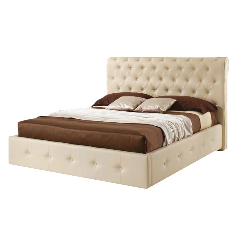 Letto matrimoniale c- contenitore in ecopelle Crema 180x223xh.120 cm