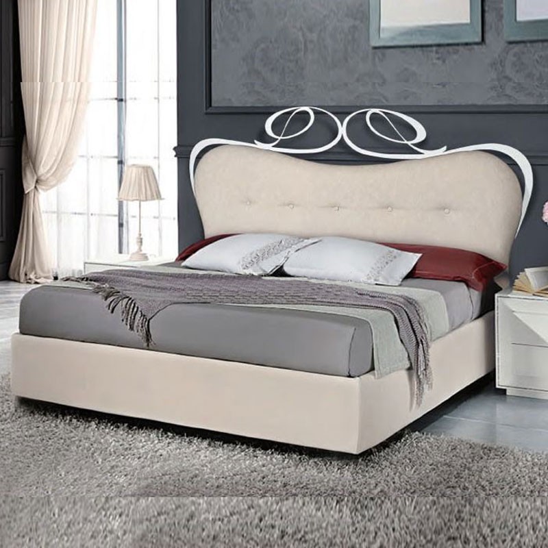 Letto matrimoniale in ferro con testiera imbottita in ecopelle 185x202xh.148 cm