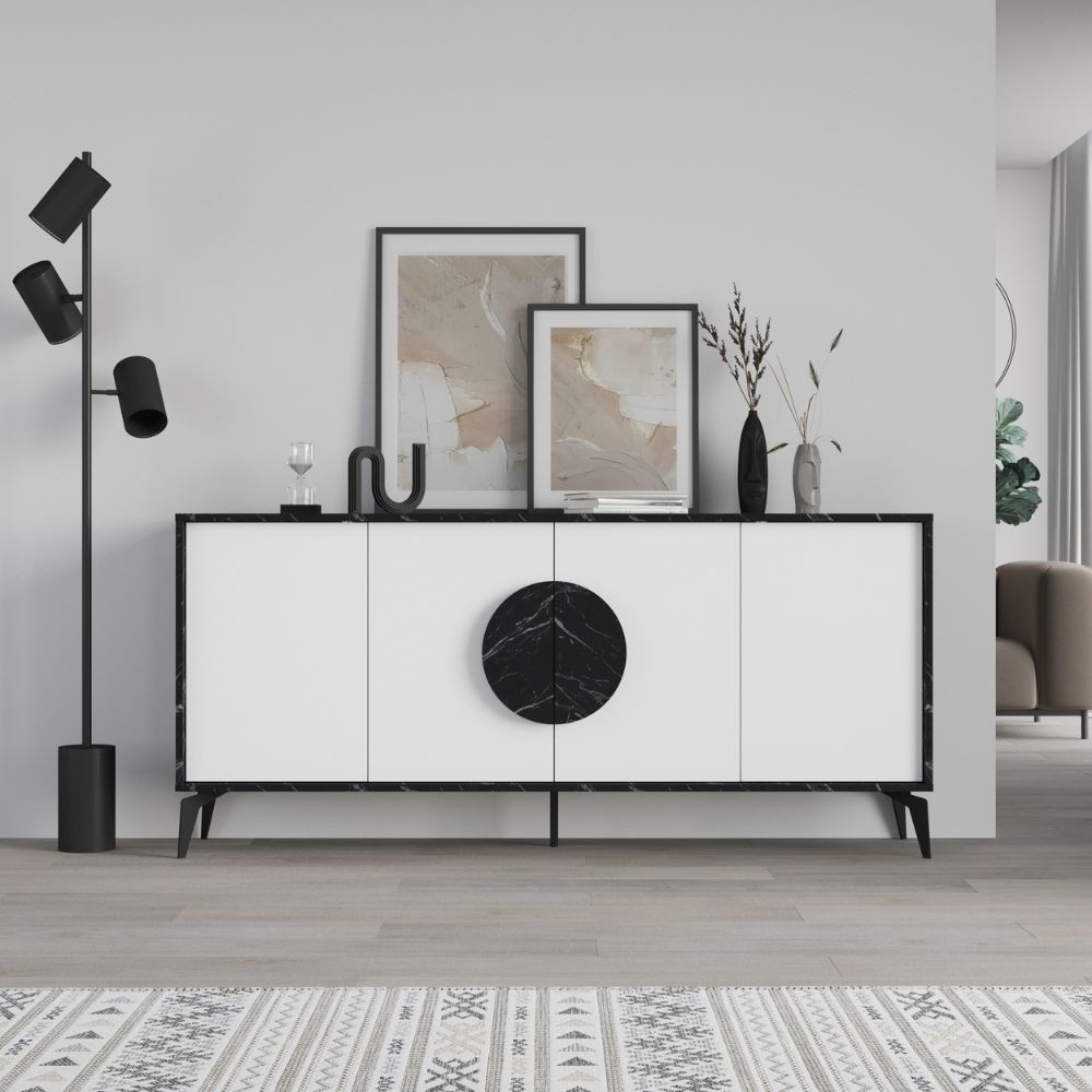 Madia Gora 180x35.6x82 cm Struttura Bendir con Ante Bianche