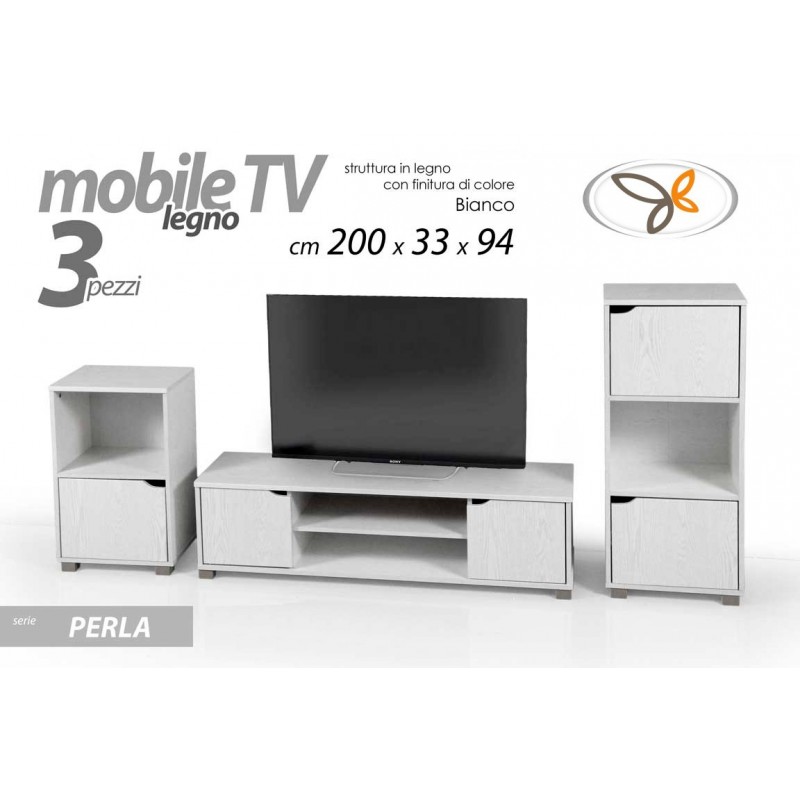 Mini parete attrezzata mobile porta tv bianco pz 3