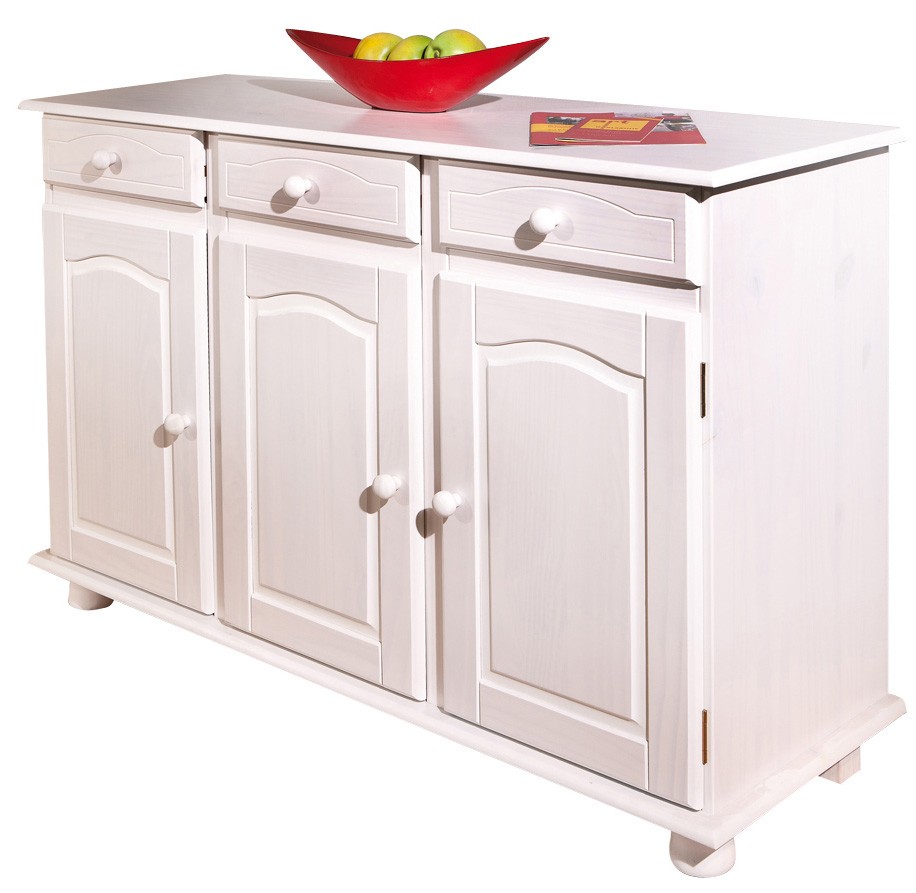 Mobile Buffet da Cucina 3 Ante e 3 Cassetti Massello Bianco