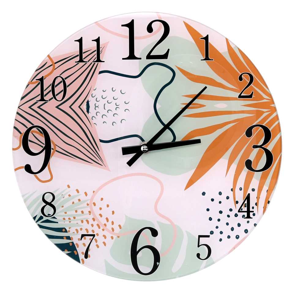 Orologio vetro foglie beige tondo cm ø30x4