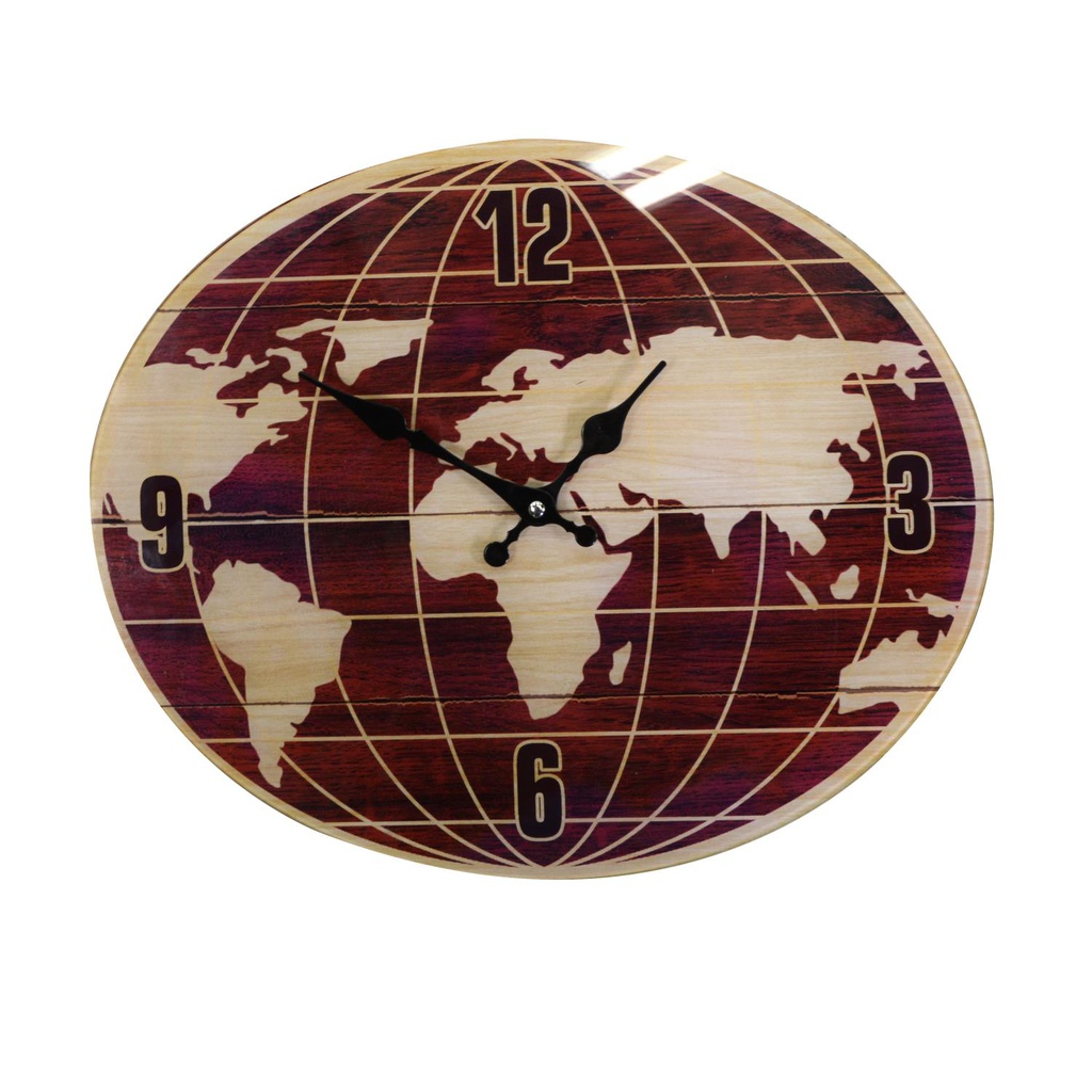 Orologio vetro mondo rosso ovale cm 34x4h34
