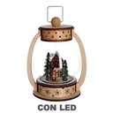 Palla di vetro led legno lanterna naturale cm17x13h23,5