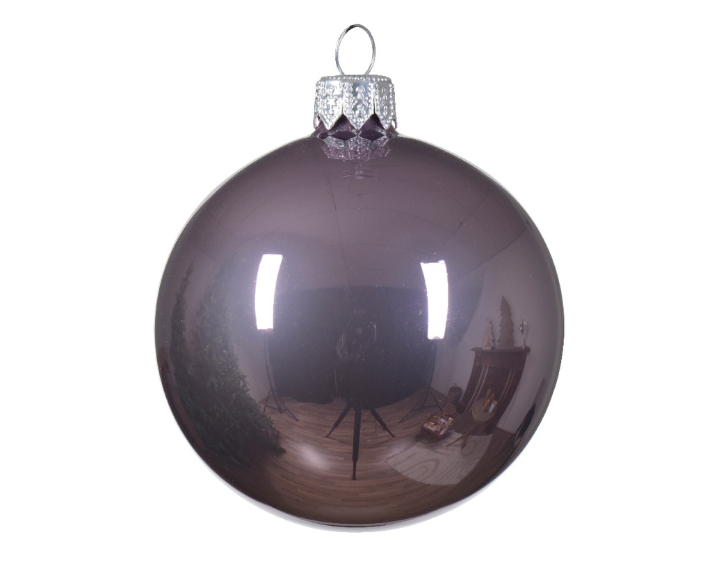 Box Da 4  Palline Di Natale Gioielli Di Vetro Smaltato Colore Lilla Cristallo Ø 10Cm