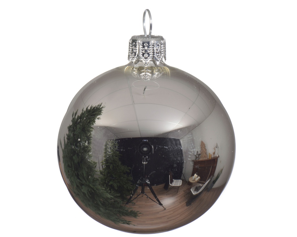 Box Da 6 Palline Di Natale Vetro Lucido Colore Argento Ø 6Cm