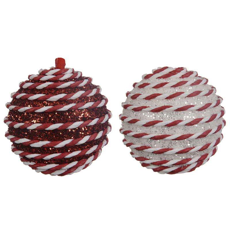 Pallina di natale assortite bianche e rosse di glitter Ø10 cm