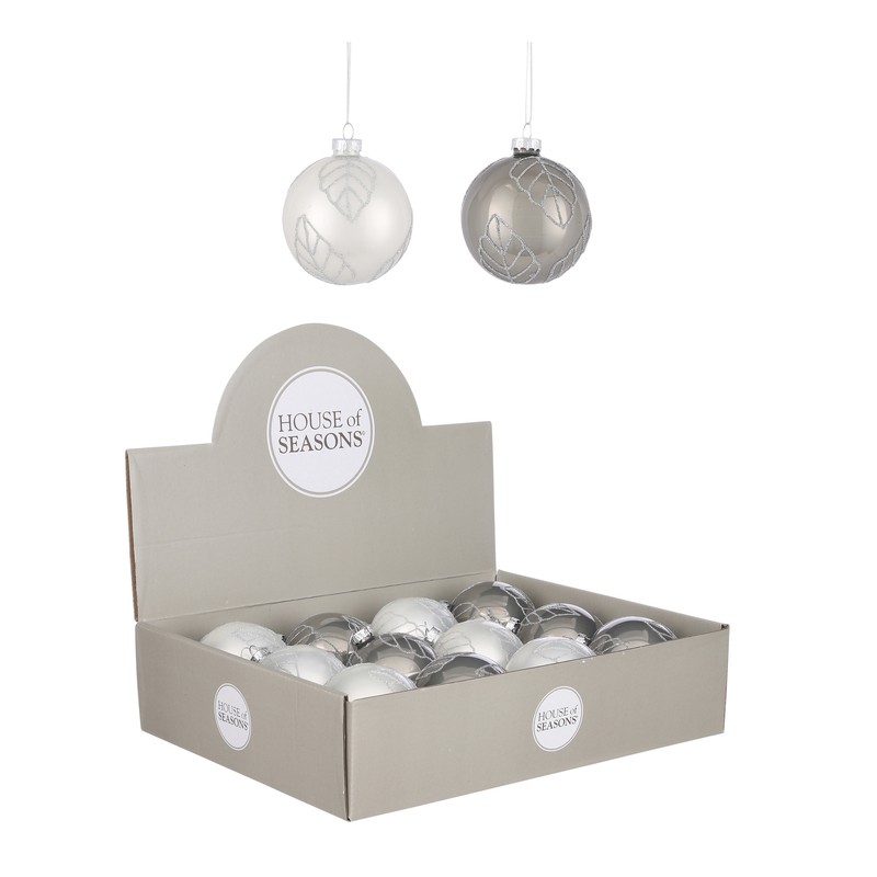 Pallina natalizia bianco / grigio  pz 1  cm 8 in vetro