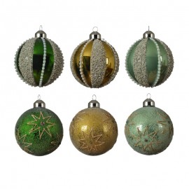 Pallina sfera natalizia con glitter e perle Oro Verde assortite 8 cm pz 1
