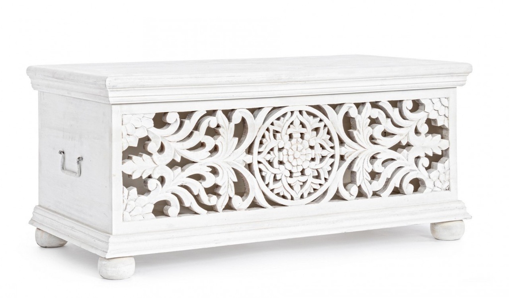 Panca portatutto shabby intarsiata bianca cm 100 x 50 x 45h