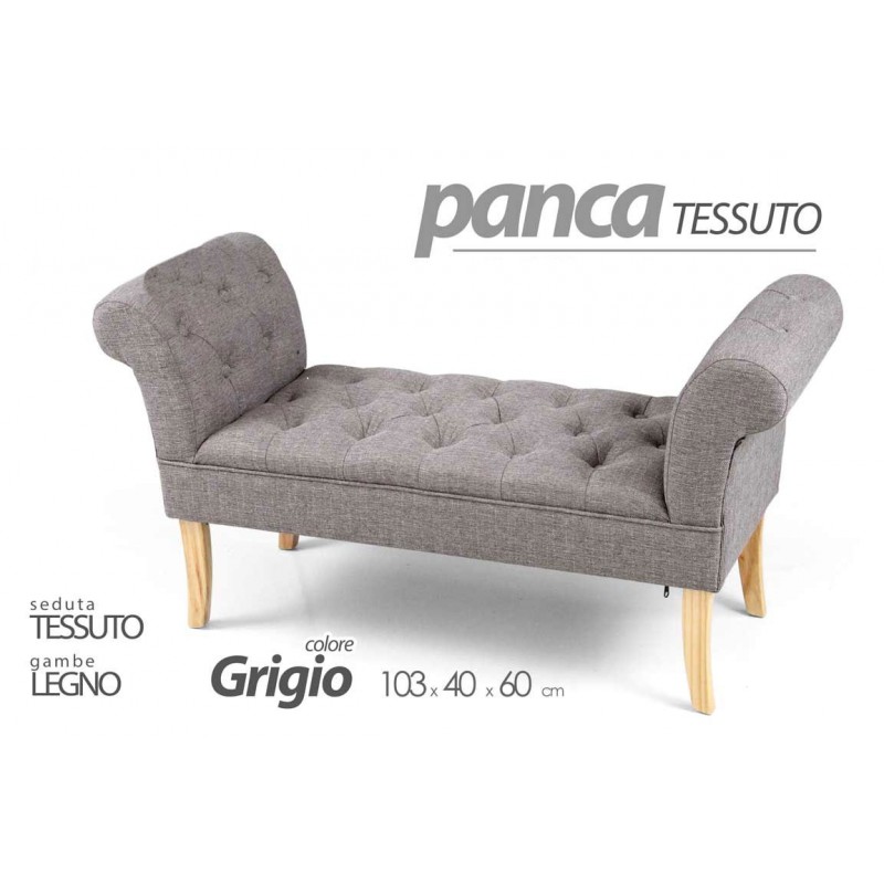 Panca retrò in tessuto scendiletto grigio cm 103 x 40 x 60 h