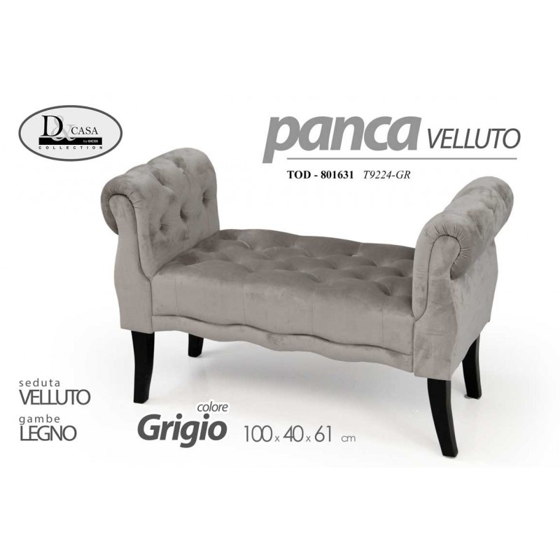 Panca scendiletto in velluto grigio cm 100 x 40 x 61 h