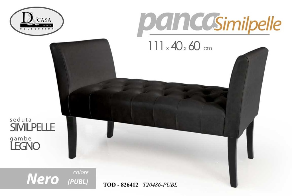Panca similpelle nero cm 111x40 x 60 h gambe legno