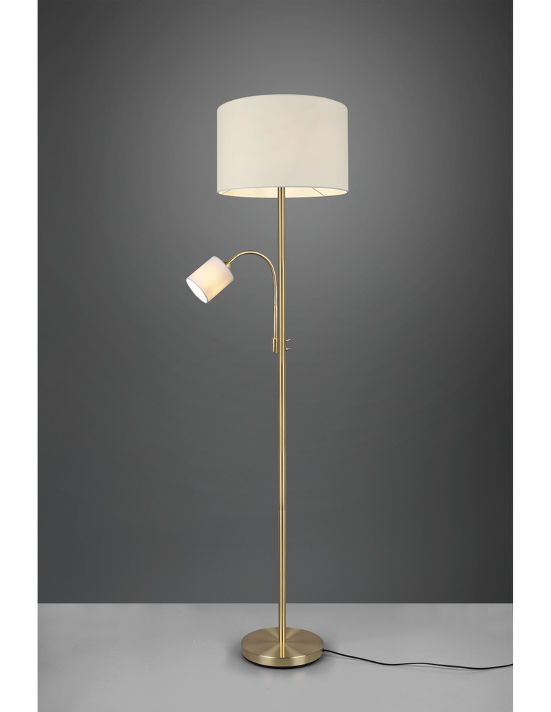 Piantana Hotel Ottone Paralume Tessuto Crema Spot Lettura Trio Lighting