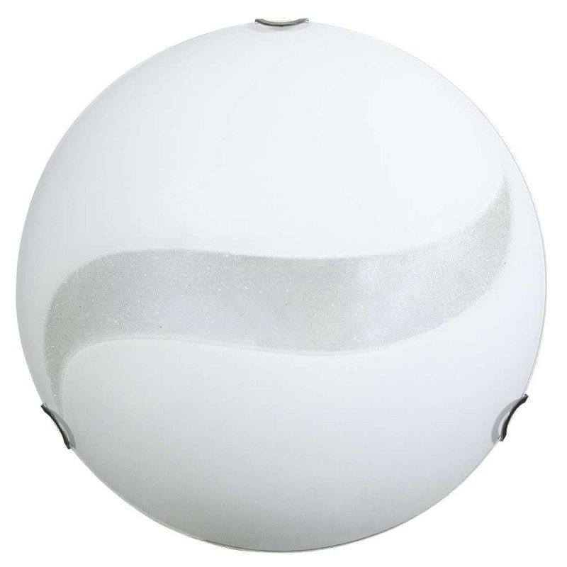 Plafoniera in vetro lastra bianco serigrafato c-graniglia ganci cromati diam. 40xh.11 cm