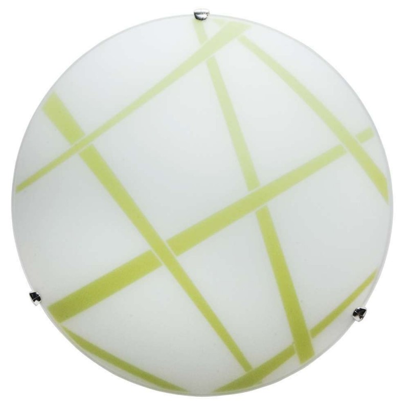 Plafoniera in vetro lastra bianco verde ganci cromati diam. 30xh.10 cm