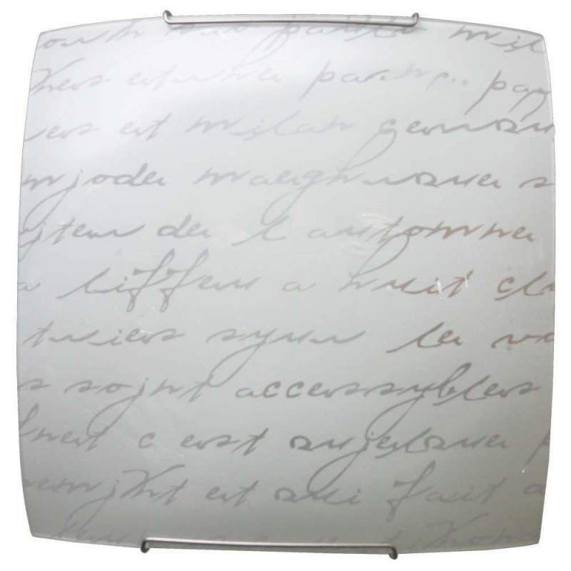 Plafoniera in vetro lastra con scritte e ganci acciaio 40x11xh.40 cm