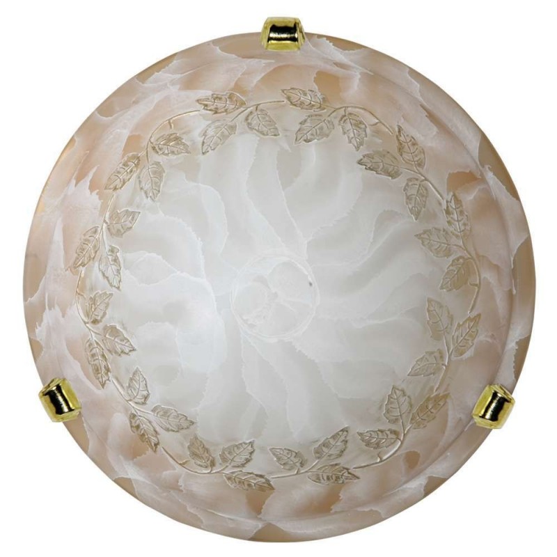 Plafoniera in vetro screpolato bianco sfumato ambra-oro ganci oro diam.40 cm
