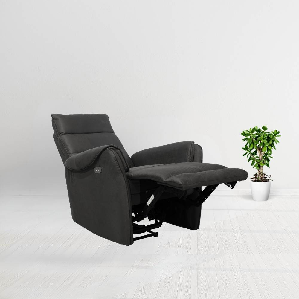 Poltrona Recliner Elettrico Effetto Nabuk Grigio  82 x 98 x 109 cm