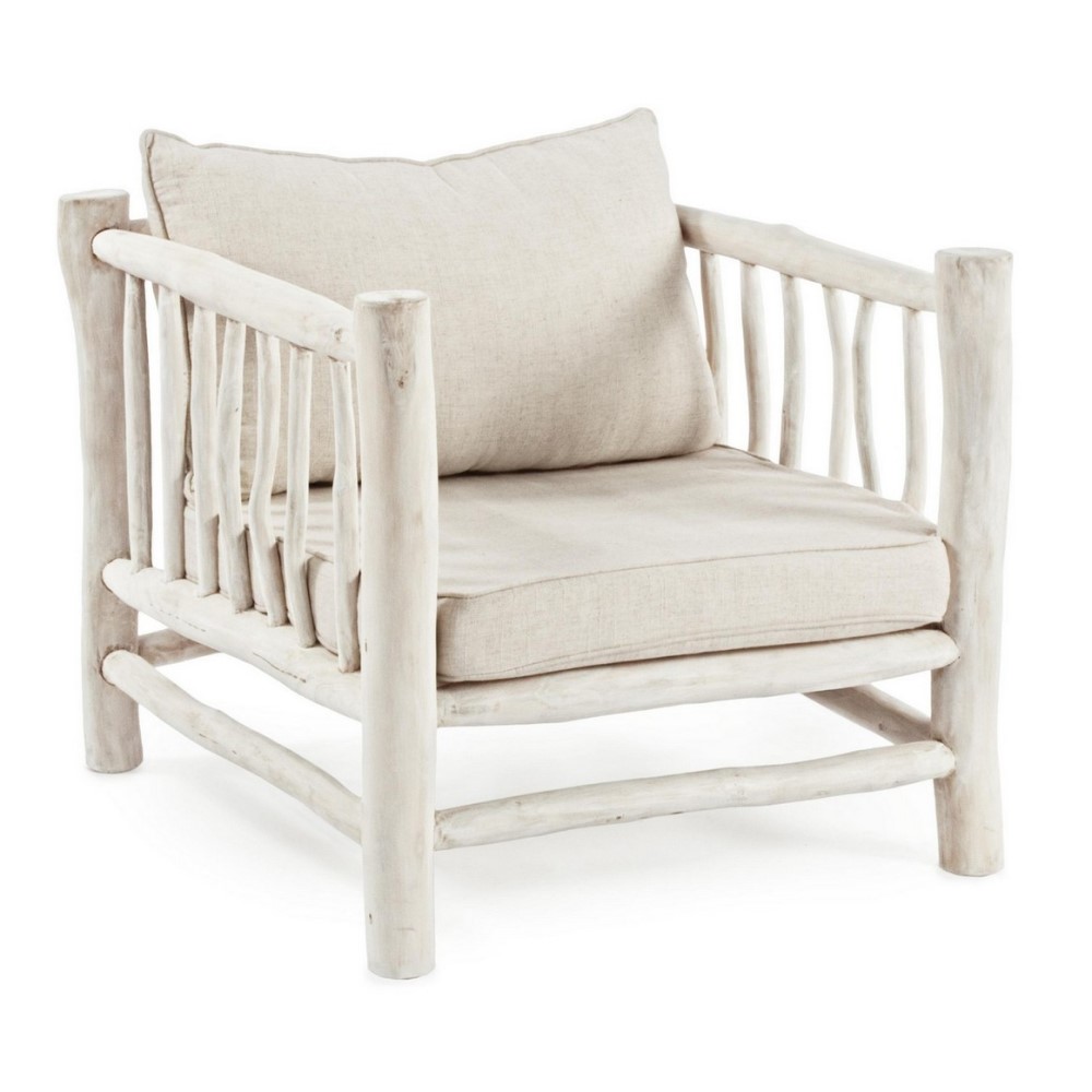 Poltrona bianco con cuscino in teak in stile naturale