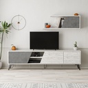 (3c) Porta TV Fiona Bianco Vintage con Anta Retro Grey e Mensola H 48 x P 35,60 x L 180 cm