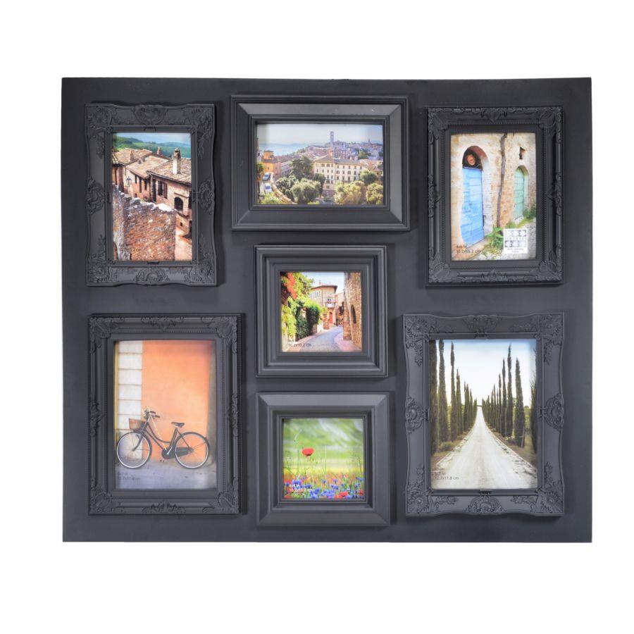 Portafoto muro nero multiplo 7p cm51,5x50x2