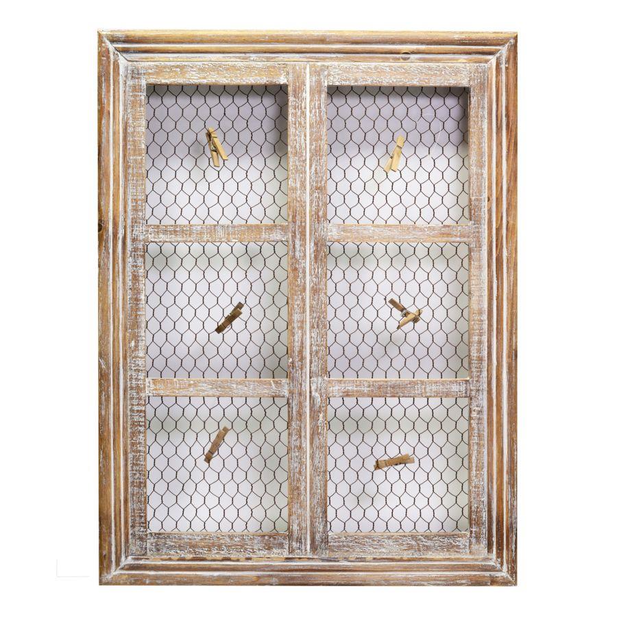 Portamemo legno finestra con mollette rettangolare cm 46x61x5