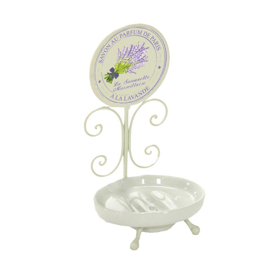 Portasapone metallo ceramica lavanda bianco cm 10