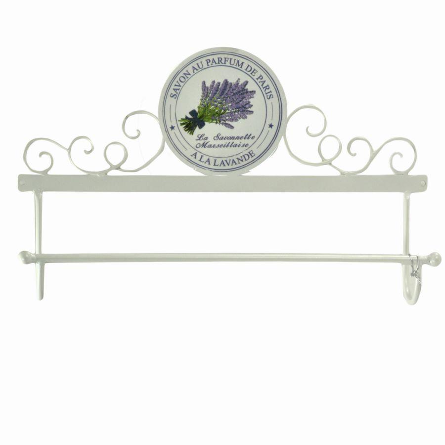 Portasciugamani a muro metallo lavanda bianco cm 48x8h24