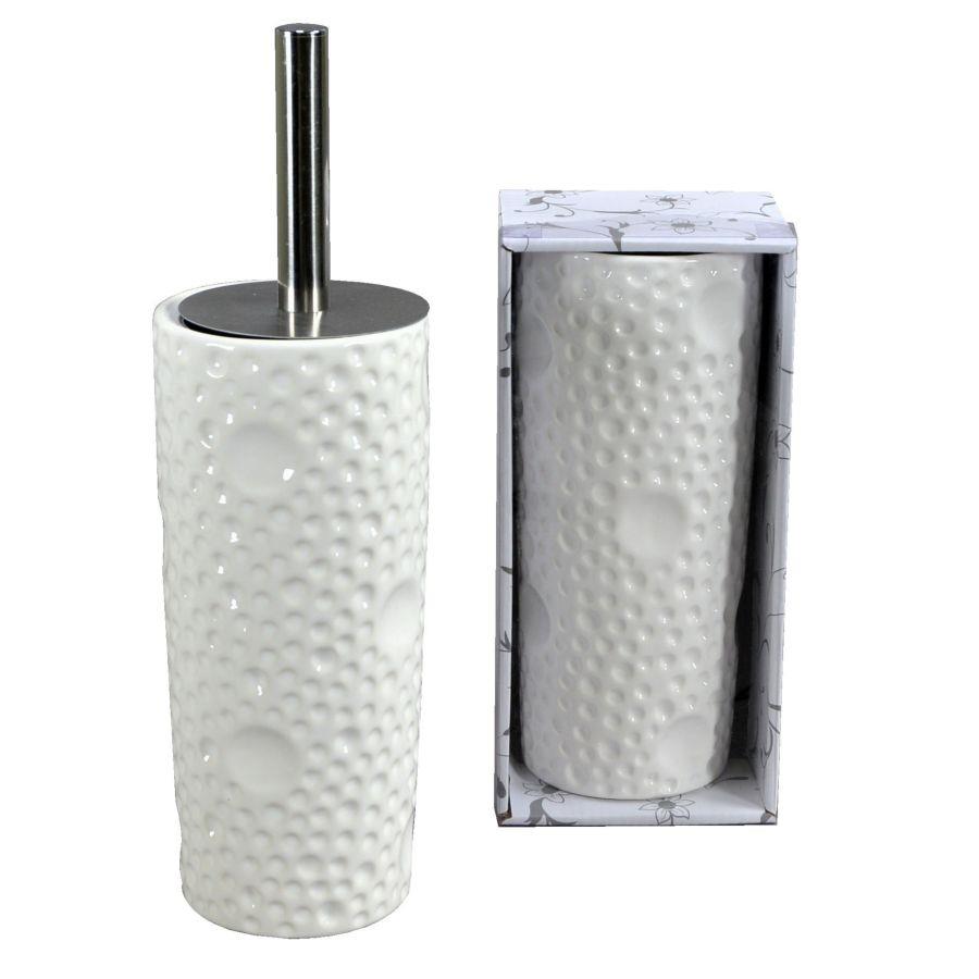 Portascopino ceramica bianco bolle tondo cmø10h24/34