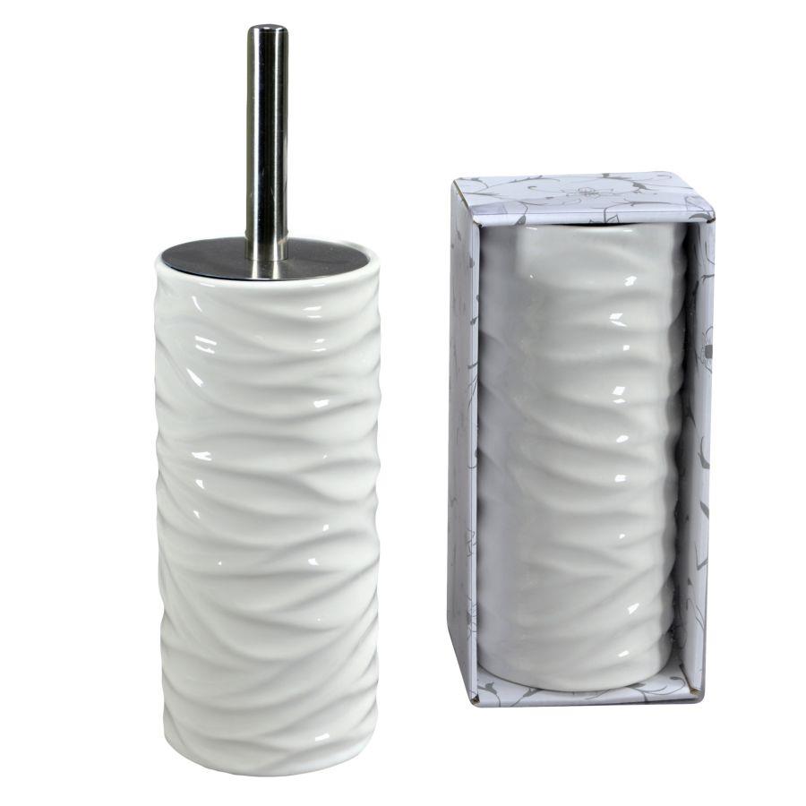 Portascopino ceramica bianco onde tondocmø10h24/34