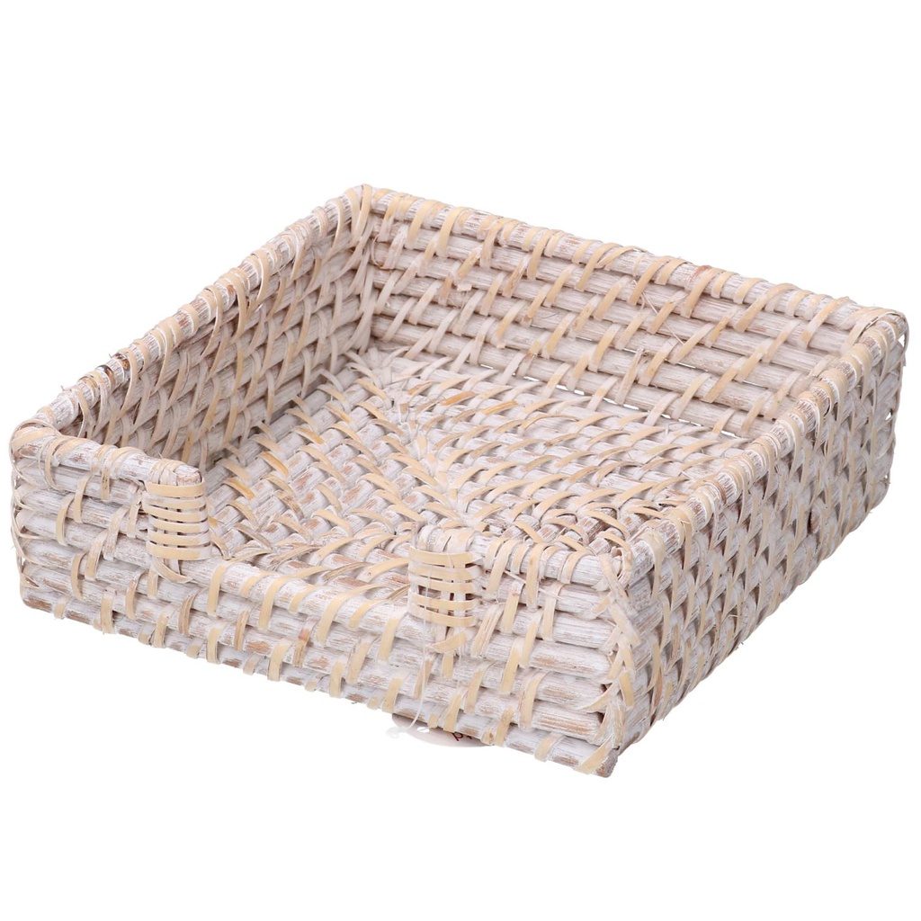 Portatovaglioli rattan algarve bianco quadro cm18x18h6