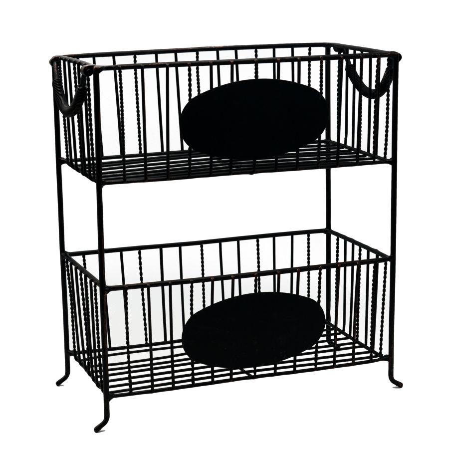Portatutto metallo nero rettangolare 2 piani cm 32