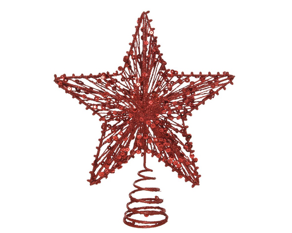 Puntale per albero di Natale  Colore rosso   cm 20 x  23 h con paillettes